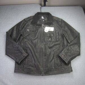 David Outwear Jacket Mens 2XL Black Faux Leather Moto Quilted Lining Zip Front